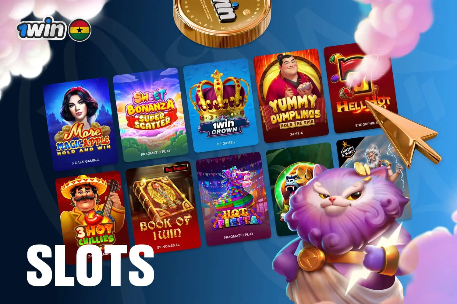 image represent wide selection of slots as a part of 1win casino platform